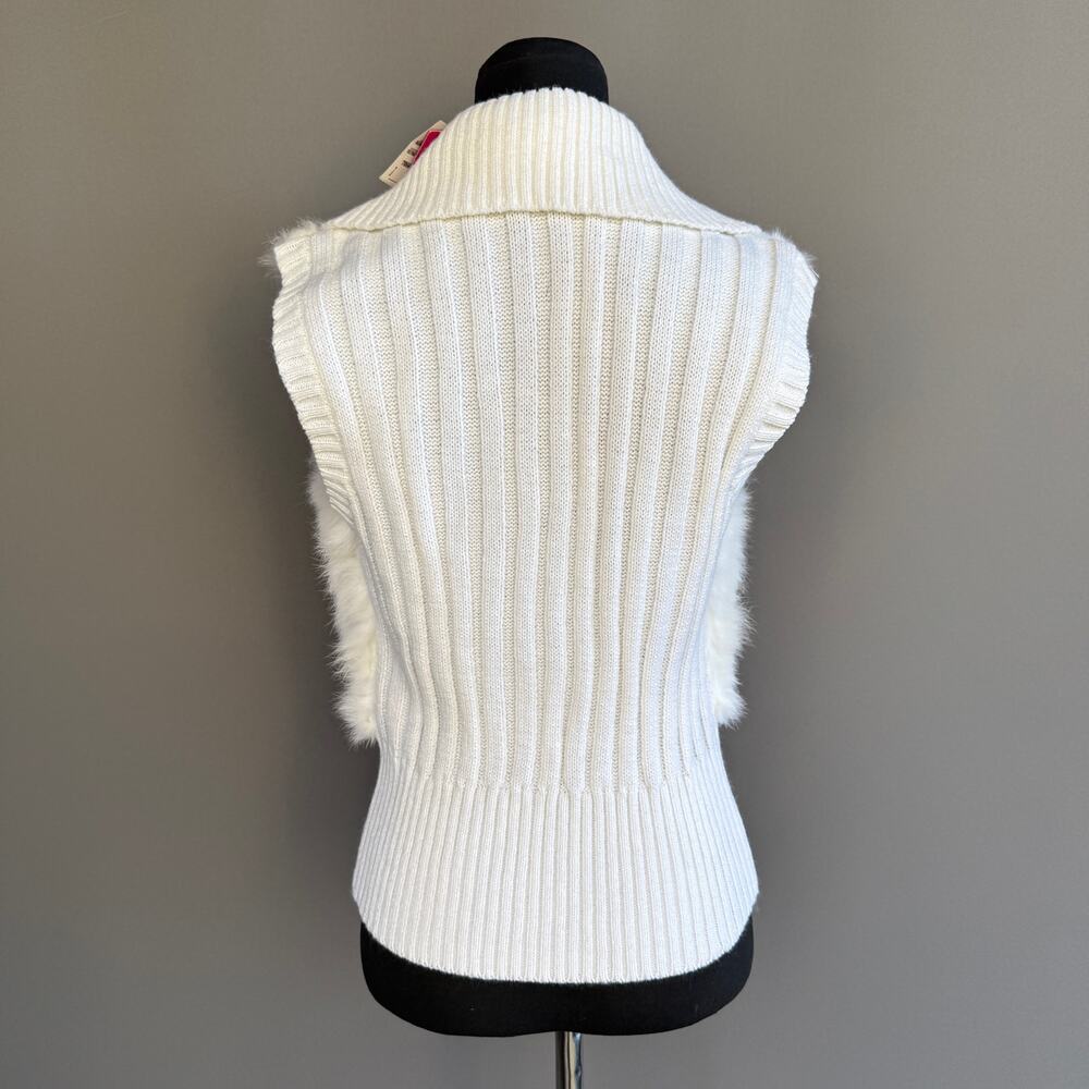 NEW Vintage Y2K Jennyfer J white rabbit fur sweater vest - zip up - NWT - size L - Picture 2 of 7